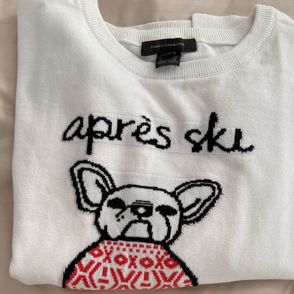 French Connection White Après Ski Dog Sweater
